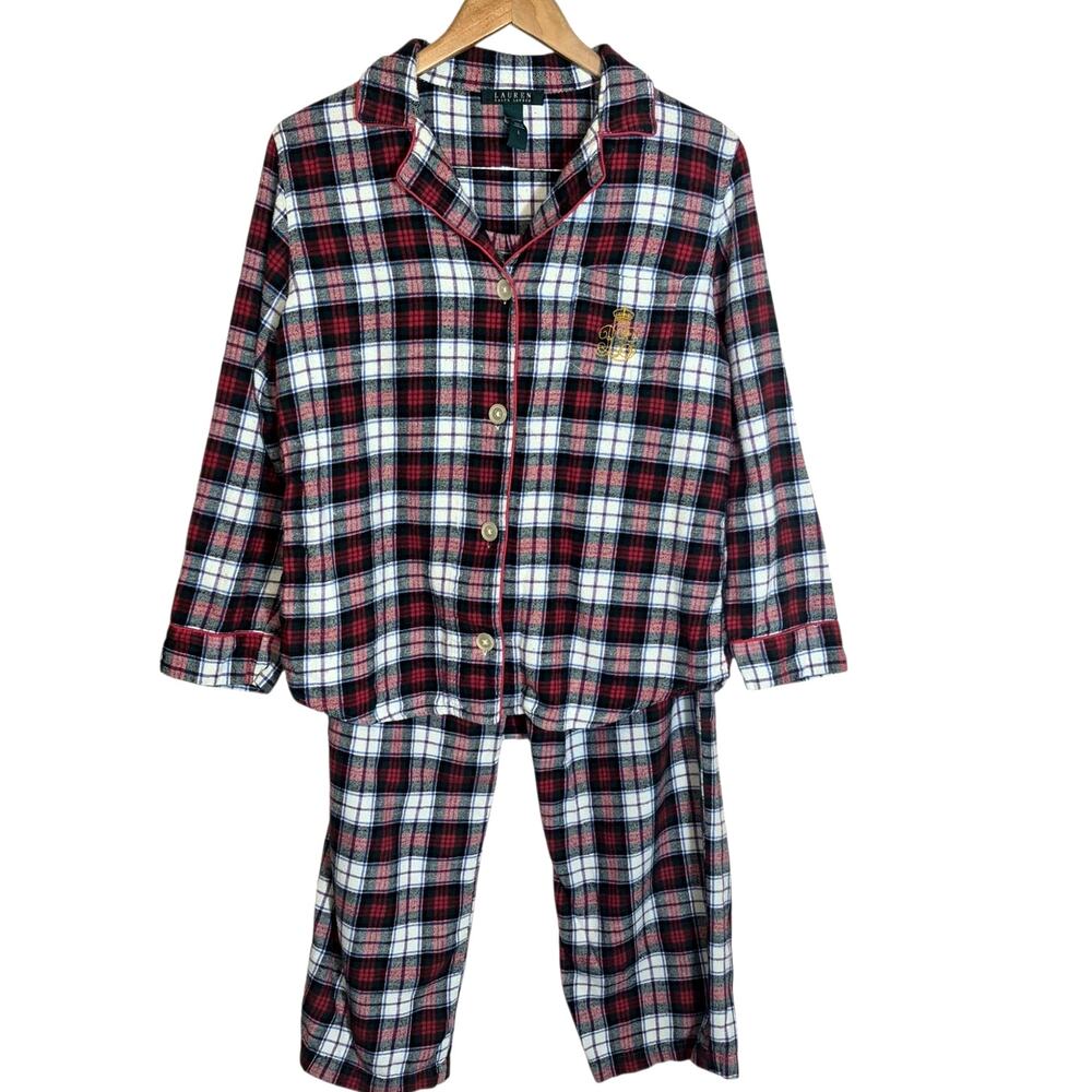 Vintage Lauren Ralph Lauren Women's 2pc Plaid Flannel Pajama Set Large